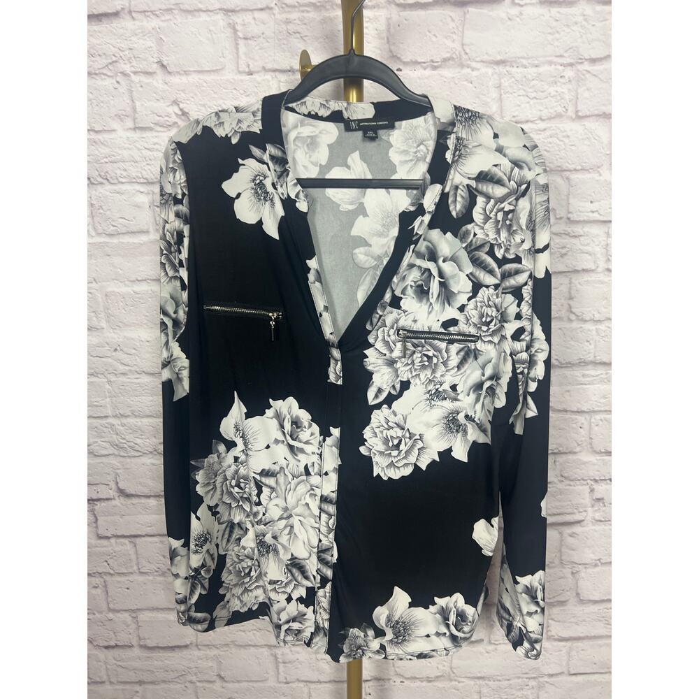 INC International Concepts Black and White Floral Blouse